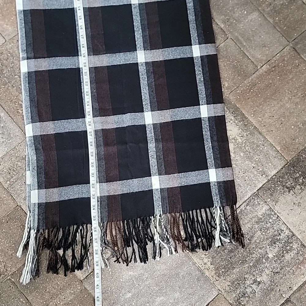 Black, White & Brown 100% Cashmere Made In Scotland Scarf 70 in Long